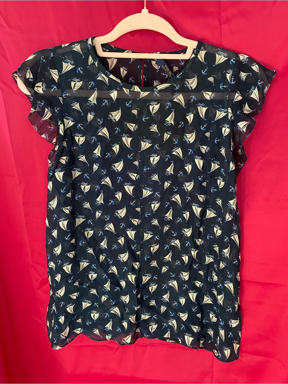 Polo Ralph Lauren Navy Blue Sailboat Print Blouse